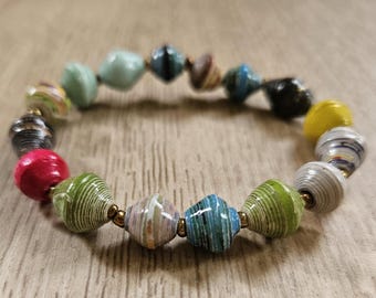 Multi-colors, bright,  recycled paper bracelet, Uganda, Africa