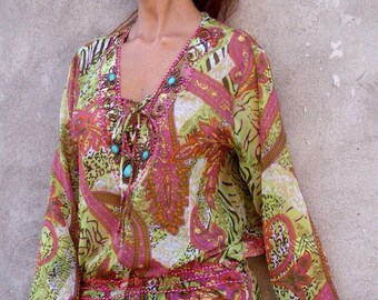 Beach Tunic Dress, Beach Kaftan, Boho Beach Tunic, Beach Cover Up, Summer Boho Tunic, Colorful Tunic, Beads&Stones Tunic Dress,