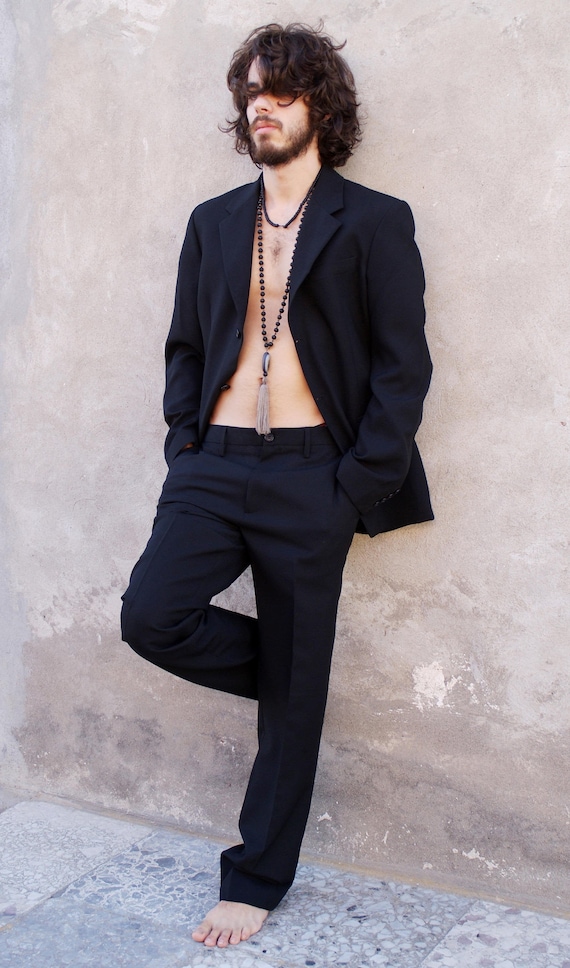 Men's black suit, black Full suit, black Jacket, B
