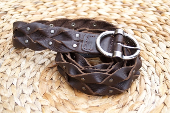 Tan Leather Belt, Studded Leather Belt, Unisex Le… - image 2