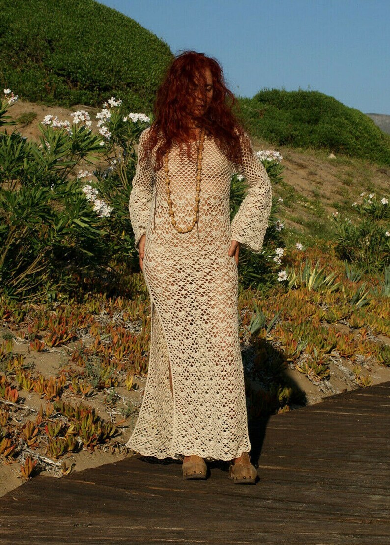 Crochet Long Dress, Beige Maxi Dress, Crochet Beach Dress, Summer Maxi