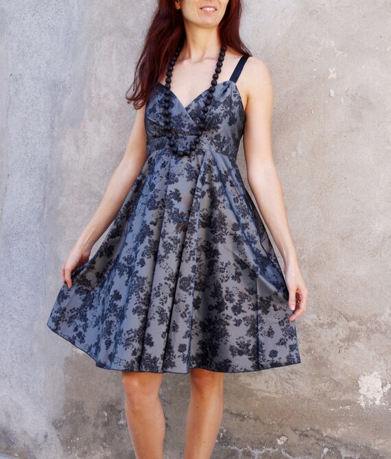 Floral Party Dress, Sleeveless, Wedding Party Dress, Grey and Black, Resort, Summer Dress, Midi Dress, Cocktail Dress, NAF NAF Floral Party Dress, Sleeveless, Wedding Party Dress, Grey and Black, Resort, Summer Dress, Midi Dress, Cocktail Dress, NAF NAF