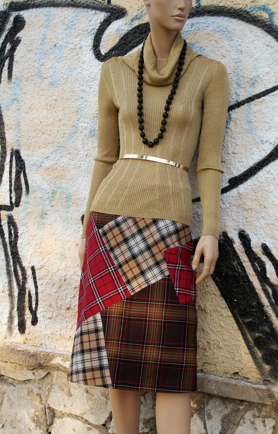 Max&Co Patchwork Vool Skirt, Plaid Wool Skirt, Che