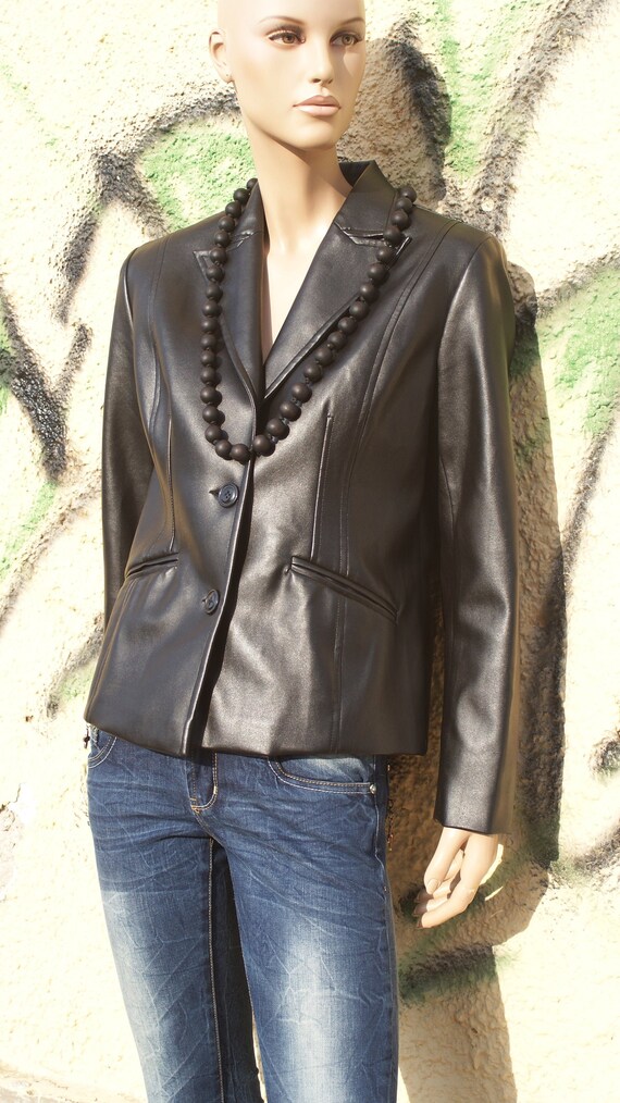 Vegan Leather Blazer, Vegan Leather Jacket, Black