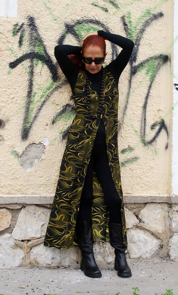 Vintage Vest Dress Black Maxi Dress 