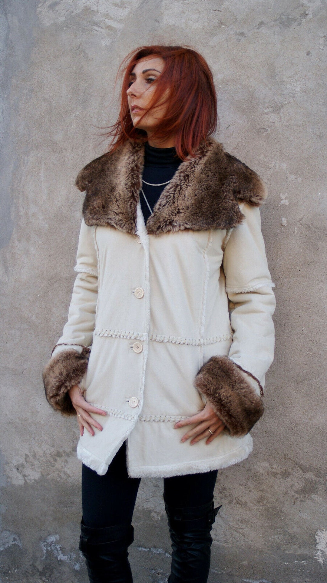 Woman Vintage Coat Short White Cream Coat Faux Fur Coat Etsy