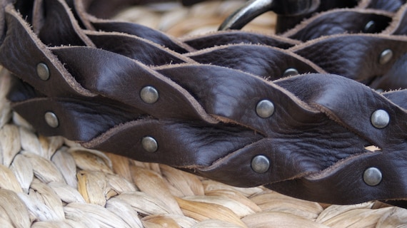 Tan Leather Belt, Studded Leather Belt, Unisex Le… - image 1