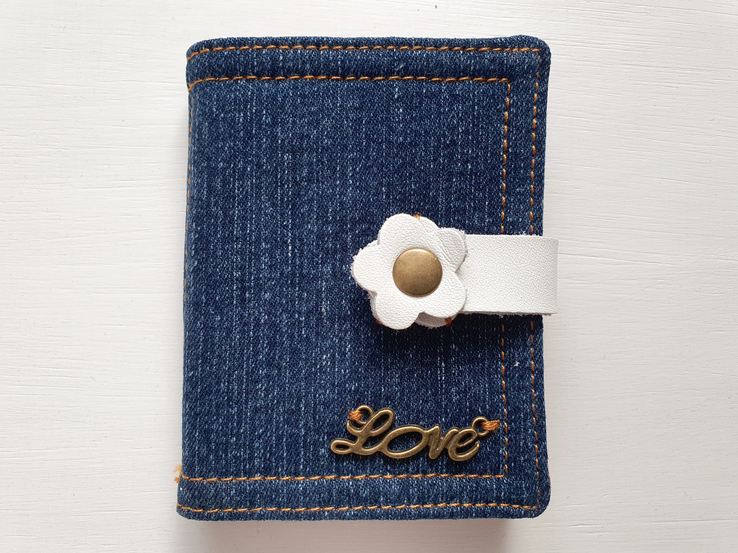 Business card case made from recycled denim and designer cotton textile
