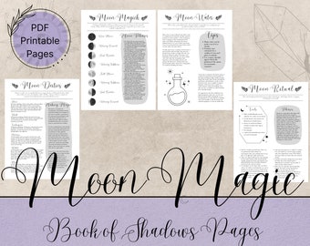 Moon Magic Book of Shadows Pages, Grimoire Printable Pages, Baby Witch Resources Witchy Printables