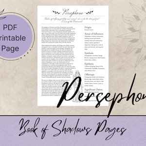 Persephone Book of Shadows Pages, Grimoire Printable Pages, Witchy Printables