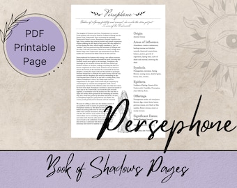 Persephone Book of Shadows Pages, Grimoire Printable Pages, Witchy Printables