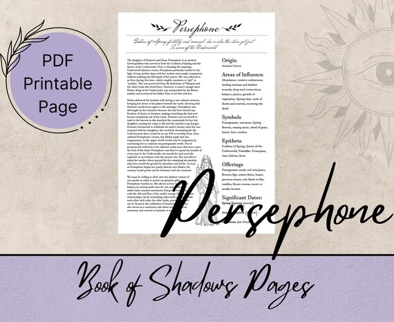 Persephone Book of Shadows Pages, Grimoire Printable Pages, Witchy Printables