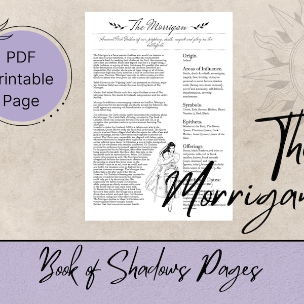 The Morrigan Book of Shadows Pages, Grimoire Printable Pages, Witchy Printables