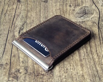 Simple Money Clip Etsy - leather purse with banknote clip money clip wallet card etui minimalist dark brown