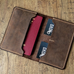 Leather passport sleeve case for passport passport cover brown handmade minimalist vintage slim