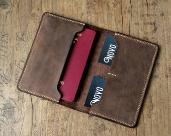 Leather passport sleeve case for passport passport cover brown handmade minimalist vintage slim