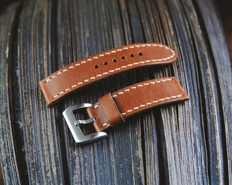 Premium leather watch strap in orange brown - hand sewn