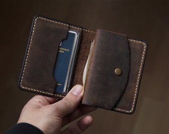 Leather wallet mens wallet wallet brown with coin compartment