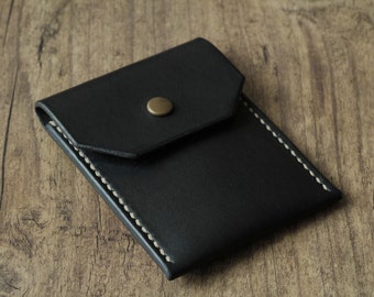 Leder Geldbeutel Portemonnaie Kartenetui Brieftasche schwarz klein minimalistisch vintage Style Festival unisex