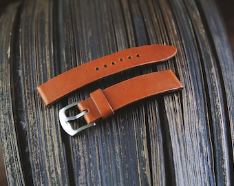 Premium leather watch strap in orange brown