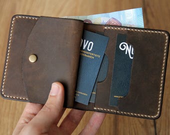 Leder Herren Portemonnaie Brieftasche große Geldbörse für 500er Scheine dunkelbraun braun vintage Look handgefertigt in München