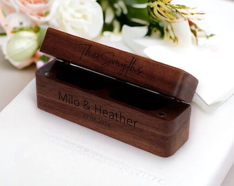 Personalized Wood Ring Box,  Custom Ring Box, Wide Wood Double Ring Box, Ring Bearer Box, Slim Unique Ring Holder  -RB019
