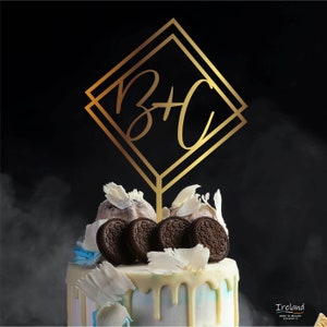Monogram wedding cake topper Personalized | Custom initials cake topper | Gold Cake topper | Rustic Wedding Cake Topper