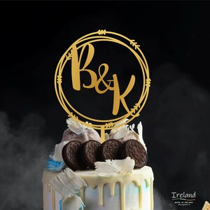 Monogram wedding cake topper | Custom initials cake topper | Gold Cake topper | Rustic Wedding Cake Topper | Anniversary cake topper CT1920