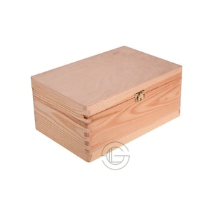 Schlichte Klappbox aus Holz 30,5 x 20 x 13cm | Erinnerungsbox | Schachbrett aus Holz | Kartenbox für Hochzeit - Memory | Aufbewahrungsbox | Große Holzkiste
