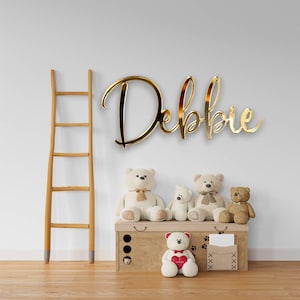 Letrero de nombre personalizado grande, Letrero de nombre dorado espejo, Letrero de fondo acrílico, Nombres de espejo dorado, Letrero de pared con nombre acrílico, Decoración de pared -CT1980