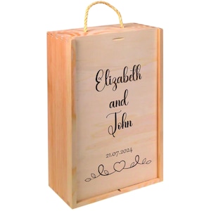 Coffret vin - champagne personnalisé | Boîte à souvenirs | Boîte de mariage en bois | Coffret cadeau | Boîte souvenir W058