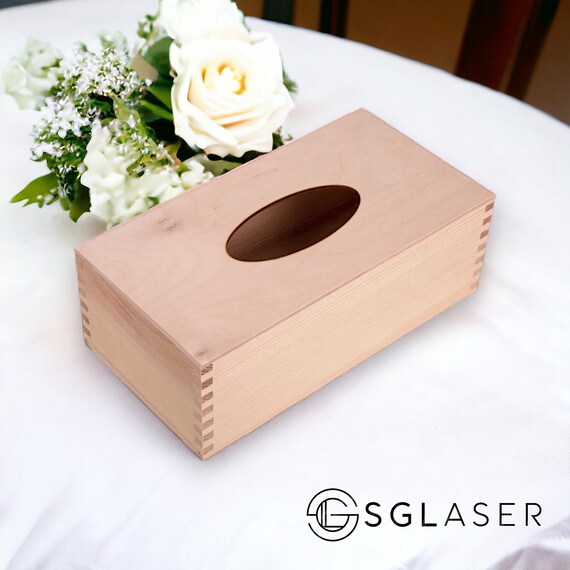 Taschentücherbox aus Holz 25,5x13,5 x 9 cm | Rechteck Taschentücherbox Bezug | Unfertige unbemalte schlichte Holzkiste | Unten offen | Lange Taschentücher Box