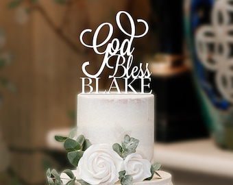 Personalized Christening Cake Topper | God Bless Cake Topper | Baptism Cake Topper | First communion cake topper | Gold Cake topper -CT1306
