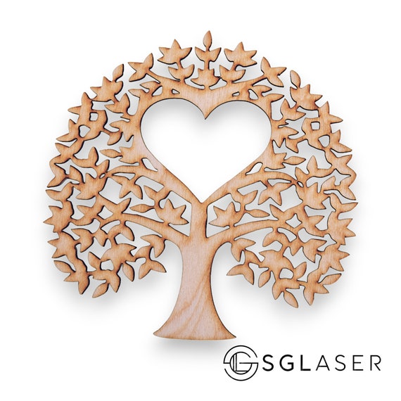Sagoma In MDF A Forma Di Albero Con Cuore - 15 Cm, Spessore 3 Mm - Taglio Laser Per Alberi Genealogici, Matrimoni E Lavoretti Creativi