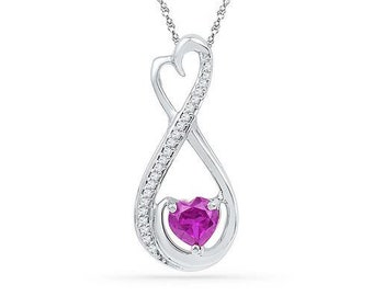 Pendentif améthyste infini, collier en argent sterling 925 véritable améthyste et diamant infini coeur et chaîne de câble, pierre de naissance de février