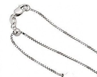 Sterling Silver Box Chain, Adjustable .925 Solid Box Chain Necklace .85mm wide, Adjusts Up to 22 inches, Lobster Claw Clasp, Gift For Her