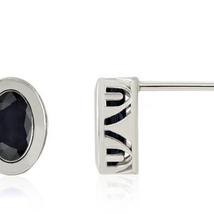 Sapphire Earrings, 14K White Gold or 14K Yellow Gold Black Australian Sapphire Studs, Oval Bezel Set Gemstones, September Birthstone