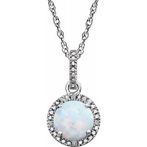 Sterling Silver Lab-Grown Opal Necklace, Diamond Accent Halo, October Birthstone