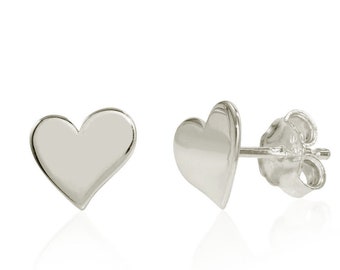 Sterling Silver Heart Earrings, 925 Minimalist Stud Earrings, 8mm Polished Studs, Flat Stamped Earrings, Easter Gift for Girls