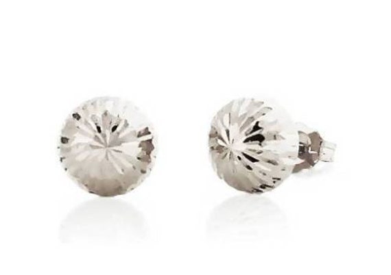14K Gold Round 8mm Crystal-cut Diamond Cut Ball Earrings