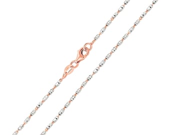 Two Tone Gold Anklet or Bracelet, 14K Rose Gold and White Gold Tube Brite Chain Link Ankle Bracelet 1.1mm wide 9 or 10 Inch, Lobster Claw