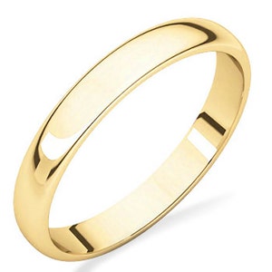 10K Yellow Gold Band, Solid Polished Domed Engagement, Anniversary or Wedding Band 3mm Wide, Ladies & Men's Ring Sizes, Regular Fit