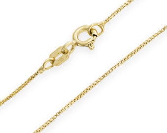 10K Yellow Gold Solid Box Pendant Chain .55mm wide, Custom Length 14", 16", 18", 20", 22", 24 Inch Narrow Necklace, Lightweight Gold Chain
