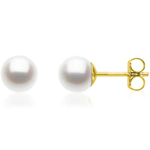 14K Pearl Stud Earrings, 14K Yellow, White or Rose Gold Genuine AAA Freshwater White Pearl Studs 6mm Round, Gift For Her, Wedding Jewelry