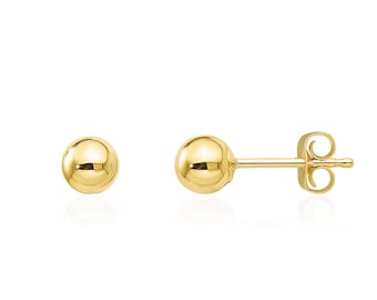 Puces d'oreilles boules en or jaune 14 carats, 3 mm, 4 mm, 5 mm, 6 mm, 7 mm ou 8 mm, rondes, bijoux minimalistes, clous d'oreilles unis polis, deuxième piercing