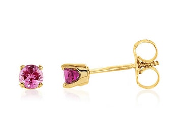 Tourmaline Earrings, 14K Yellow Gold or 14K White Gold Pink Tourmaline Studs 3mm, October Birthstone, Screw Back Studs, Second Piercings