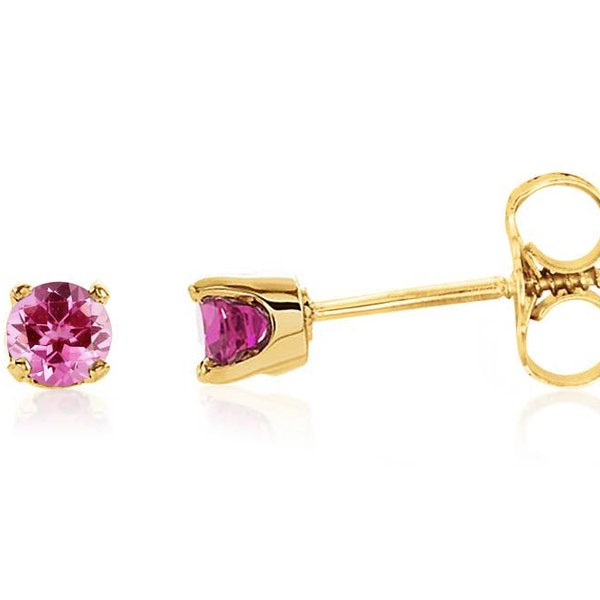 Tourmaline Earrings, 14K Yellow Gold or 14K White Gold Pink Tourmaline Studs 3mm, October Birthstone, Screw Back Studs, Second Piercings