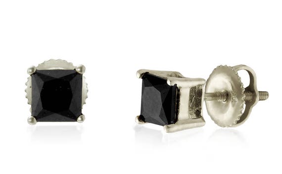 Princess cut black diamond stud earrings new arrivals