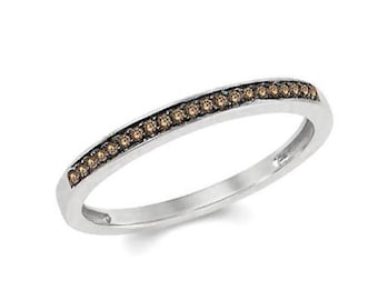 Diamond Band, 10K White Gold, Rose Gold or Yellow Gold Chocolate Brown Diamond Ring, Anniversary or Wedding Stackable Band Size 5 - 9