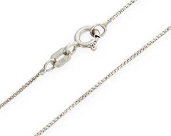 10K White Gold Solid Box Chain .55mm wide, 14", 16", 18", 20", 22",  24 Inch Necklace, Gift for Her, Spring Ring Clasp, Lightweight